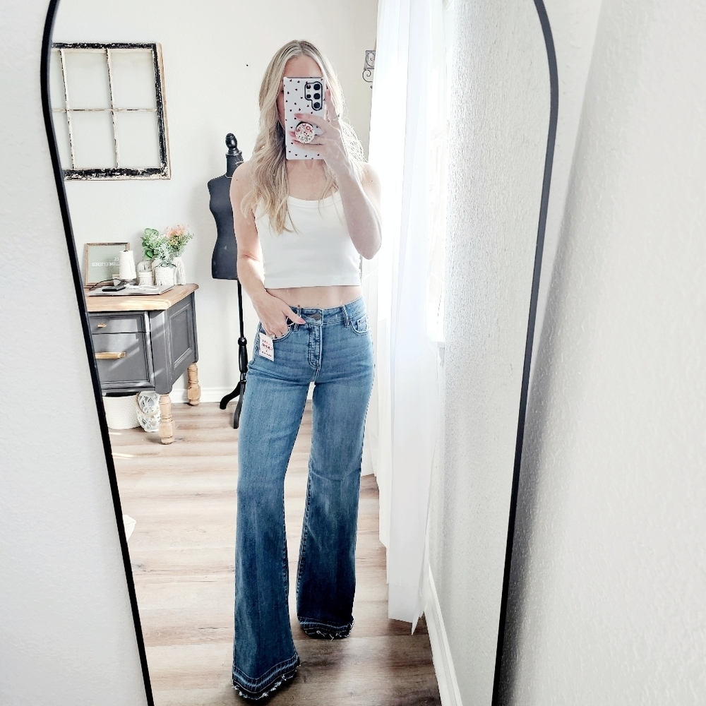 RISEN HR Tummy Control Medium Wash Wide Leg Jeans Released Hem Various NEW - Picture 5 of 12